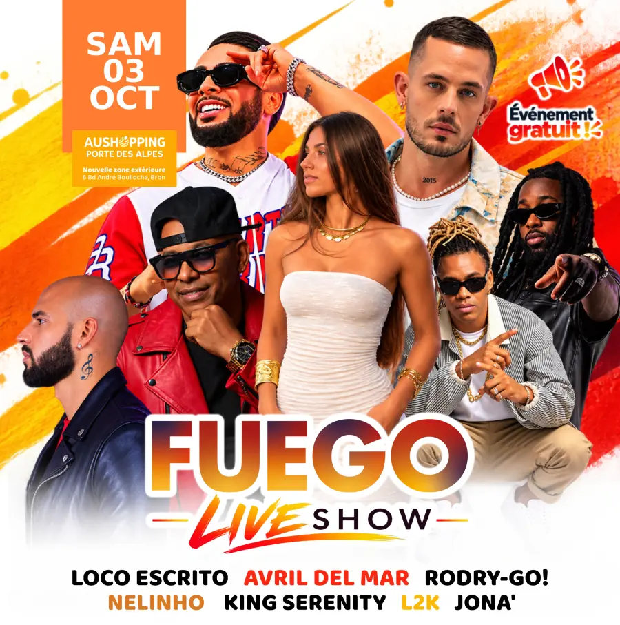 Visuel du Fuego Live Show avec les artistes à l’affiche